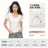 Camiseta Preta Simples de Ombro Reto para Mulheres, Verão, Gola U Pequena, Ajustada na Cintura, Manga Curta, Top Básico Versátil, Dropshipping