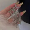 Brincos de Corrente Longa com Garras Exageradas Elegantes de Prata S925 com Strass para Mulheres Brincos com Franjas de Diamante Colorido Europeus e Americanos Brincos da Moda