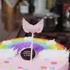 Accesorios para Decoración de Pasteles Alas de Ángel Tarjeta con Forma de Corazón Feliz Cumpleaños Tarjeta de Decoración para Hornear Bandera de Mesa para Postres