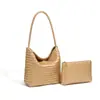 Bolso tejido a mano de estilo pastoral coreano, bolso tipo cubo de hombro de gran capacidad, bolso versátil de verano para viajes para mujer