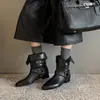 Botas populares deste ano botas de tornozelo com fivela retrô para mulheres inverno de 2026 bico fino salto baixo botas western botas femininas marrons