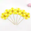 Decoración de pastel de cumpleaños de 6 piezas con flores pequeñas rosas, girasol de pétalos de girasol, tarjeta de mesa para postres de repostería