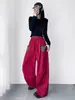 Calças de moletom xadrez patchwork estilo retrô americano para mulheres, em estoque, outono, caimento solto, modeladoras, perna larga fluida com cordão, calças esportivas casuais