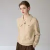 Novo modelo de outono, cardigã 100% caxemira pura com gola de lapela e zíper, estilo casual feminino, amigo da pele, macio e aconchegante, casaco de tricô de caimento solto