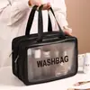 Bolsa de Maquillaje Estilo Tiktok para Mujeres, Bolsa de Almacenamiento Portátil Impermeable de Gran Capacidad, Bolsa de Artículos de Tocador Transparente para Viaje con Separación Seco-Húmedo