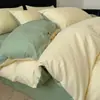 Entrega direta da fábrica de conjunto de quatro peças 100% algodão, capa de edredom simples de cor sólida e duas cores, conjunto de três peças para estudantes, roupa de cama estilo lençol de algodão puro