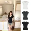 Camiseta de Manga Corta con Cuello en U de Moda para Mujer, Nuevo Estilo Coreano Verano 2026 Ajustada Estilo Puro Deseo Camiseta Básica Top para Mujer
