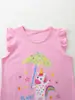 Camiseta Nova de Verão para Meninas com Mangas de Folha de Lótus, Suéter Pulôver Infantil com Estampa de Unicórnio Estilo Europeu e Americano, Venda por Atacado Disponível