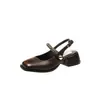 Sandálias Francesas Pretas de Salto Alto Fechadas Sapatos Femininos 2026 Nova Primavera Salto Bloco Mary Jane Sapatos Pequenos de Couro Sapatos Únicos