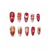 24 Piezas de Uñas Postizas de Gato de Fresa, Forma de Almendra, Retro Japonés Dulce y Lindo Gato Naranja Uñas de Presionar Venta al por Mayor