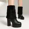 Botines Dulces Lolita con Cuello de Piel, Botas de Media Caña para Mujer, Plataforma de Tacón Alto Grueso, Botas de Monta, Tallas 40-50, Comercio Exterior
