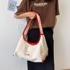 Bolso grande de lona para mujer, para uso diario, nuevo, casual, versátil, color de contraste, bolso de hombro, moda, simple, bolso de axila