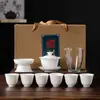 Conjunto de Chá Kung Fu de Porcelana Branca Dehua Doméstico Tigela com Tampa de Porcelana Jade Gordura de Ovelha Bule Xícara de Chá Caixa de Presente Cerâmica Logo