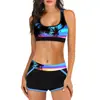 Traje de baño de dos piezas para mujer de comercio exterior 2025 Traje de baño Europeo y Americano Estampado Multicolor Ropa de baño Deportiva de Playa