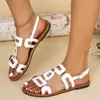 Sandalias planas huecas con hebilla grande de comercio exterior europeo y americano 2026 para mujer, modernas y versátiles, sandalias de playa de color liso para uso en exteriores