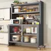 Aparador de pie para cocina con ruedas, panel perforado, puerta abatible a prueba de polvo, almacenamiento multicapa, armario para microondas