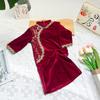 Cheongsam Infantil 2026 Nuevo Estilo Vintage Primavera y Otoño con Cuello Alto, Encaje y Terciopelo Vestido Hanfu Infantil para Niñas