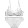 Novo conjunto de lingerie sexy europeu e americano ultra-fino de renda transparente plus size, seios grandes parecem menores, conjunto de sutiã push-up e com sustentação