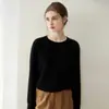 Suéter redondo de 100% cachemir puro para mujer, suave y amigable con la piel, cálido jersey de manga larga, versátil camiseta básica de punto para otoño e invierno