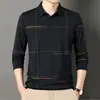 Camisa Polo Casual de Moda para Hombre con Estampado de Rayas, Manga Larga, Cuello Campana, Camisa a Cuadros, Polo Transpirable para Golf