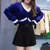 Estilo Novo Outono e Inverno Estilo Chanel Cor Contrastante Gola V Suéter Curto Feminino Elegante Pequeno Pulôver Versátil Manga Longa Roupas da Moda