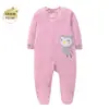 Fornecedor Personalizado de Meias para Bebê, Roupas para Engatinhar, Macacão de Algodão Puro com Zíper de Manga Longa para Bebês e Crianças Pequenas com Pé Coberto