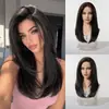 Peluca de Encaje Transfronteriza 13*6Hd de Área Grande con Raya en Medio, Cabello Largo Recto Negro-Marrón, Peluca de Encaje de Moda para Cabeza Completa