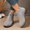 Botines Nuevos de Ante Otoño 2026 para Mujer, Botas Cortas con Tacón Grueso Retro, Botas Martin de Suela Plana con Cremallera Lateral, Botas de Estilo Británico para Mujer