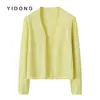 Prenda exterior sin cuello de punto liso de calibre 16, cachemira pura, hilado fino, corta, sin botones, cárdigan para aire acondicionado, cárdigan de punto abierto de moda para mujer