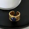 Anel Aberto Redondo Banhado a Ouro Real de Resina Transfronteiriço Europeu e Americano Design de Nicho Anel para Dedo Indicador Joia de Mão Simples e Fashion