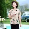 Camisa Floral de Verão da Mamãe Camisa Feminina com Mangas Médias que Reduz a Idade Moda Casual Roupas para Mulheres de Meia-Idade e Idosas Camiseta Estampada Top