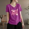 Camiseta de manga corta con cuello en V de marca para mujer, superávit de comercio exterior transfronterizo, top holgado de talla grande para verano para chicas de talla grande