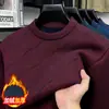 Suéter grueso con forro de polar para el invierno para hombres de mediana edad, camisa base de punto cálida para caballeros mayores, top de cuello redondo para abuelos