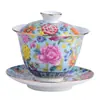 Tazón Recubierto de Esmalte Taza de Té Individual Cerámica Jingdezhen Kung Fu Juego de Té Tazón de Té Sancai Juego de Té Hogar Venta al por Mayor