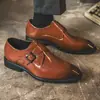 Sapatos 48 de tamanho grande para exportação, nova coleção de outono, sapatos formais masculinos de couro estilo fivela, sapatos masculinos de cadarço com bico quadrado estilo britânico, adequados para casamentos
