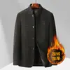 Exclusividad transfronteriza: Nueva chaqueta de invierno para hombre 2026 con cierre de botones, forro polar, engrosada y con cuello alto de chenilla