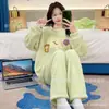 Corea2025 Otoño e Invierno Pijama de Terciopelo Coral para Niñas Cuadros Gato de Dibujos Animados Chica Suave Engrosado Cálido Ropa para el Hogar