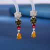 Brincos Oudina de Luxo Leve para o Verão com Sensação Refrescante, Flores em Gota d'Água e Zircônias Coloridas Microincrustadas para Mulheres
