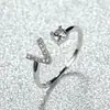 Anillo con Letra de Oro Rosa Nuevo de Amazon Transfronterizo Anillo Abierto con Diamante Blanco Joyería de Mano Anillo Único Personalizado Venta al por Mayor