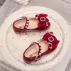 Zapatos de Princesa para Niñas 2026 Primavera y Otoño Estilo Nuevo Pedrería Perla Moño Zapatos Planos Piel Poco Profundos Suela Suave Zapatos de Baile