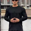 Camiseta Deportiva Casual de Moda para Hombre, Estilo Americano Musculoso, Color Sólido, Ante, Manga Larga, Capa Base para Fitness, Primavera y Otoño