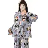 Nuevo cárdigan de otoño con cuello invertido, pijama de algodón nube para mujer, de manga larga y pantalón largo, conjunto de ropa de casa casual linda de dibujos animados
