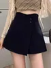 Traje ligero de verano negro con shorts de pierna ancha para mujer, nuevo estilo 2026, pantalones cortos casuales para petite, shorts de cintura alta línea A