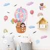 LD64090 Dibujos animados de oso de niña, globo aerostático, nubes arcoíris, pegatinas de pared autoadhesivas para decoración del hogar de la habitación de los niños
