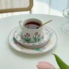 Lento como Antiguo - Juego de Taza y Platillo de Cerámica Tulipán Morado Estilo Ins Coreano Retro Popular Taza para Desayuno Plato