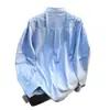 Tendência de moda 2026 camisa azul de manga comprida para homens, outono, única e de nicho, roupas masculinas de alta qualidade, camisa com gola alta desconstruída
