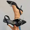Nuevos Zapatos de Mujer Primavera y Verano 2026 Mocasines Azules con Lentejuelas y Lazo, Sandalias de Tacón Alto con Espalda Descubierta y Correa Trasera para Mujer