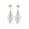 Novos Brincos Longos Transfronteiriços com Corrente de Garra, Espinha de Peixe Totalmente Diamantada, Strass de Floco de Neve, Brincos da Moda Atacado E844
