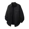 Camisa de Manga Larga de Alta Gama Estilo Americano para Hombre, Marca de Moda Otoñal, Camisa Holgada con Bolsillo Patchwork, Chaqueta Casual Nueva 2025