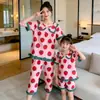 Pijama Infantil de Verão Meninas Manga Curta Algodão Penteado Estilo Coreano Gola Princesa Pai-Filho Médio e Grande Crianças Menina Bebê Pijama Roupa de Casa